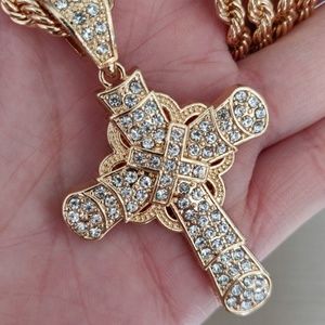 ✝️ 18K Gold Plated Cross Pendant & 30" Rope Chain Necklace 🙏-#3